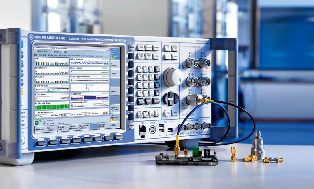RF communications analyzer on a test bench